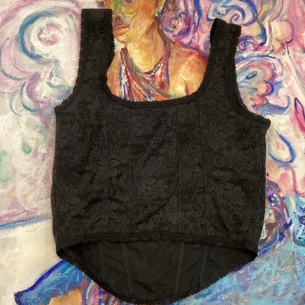 Victoria’s Secret Black Lace Stretch Corset Tank Top - Picture 4 of 5